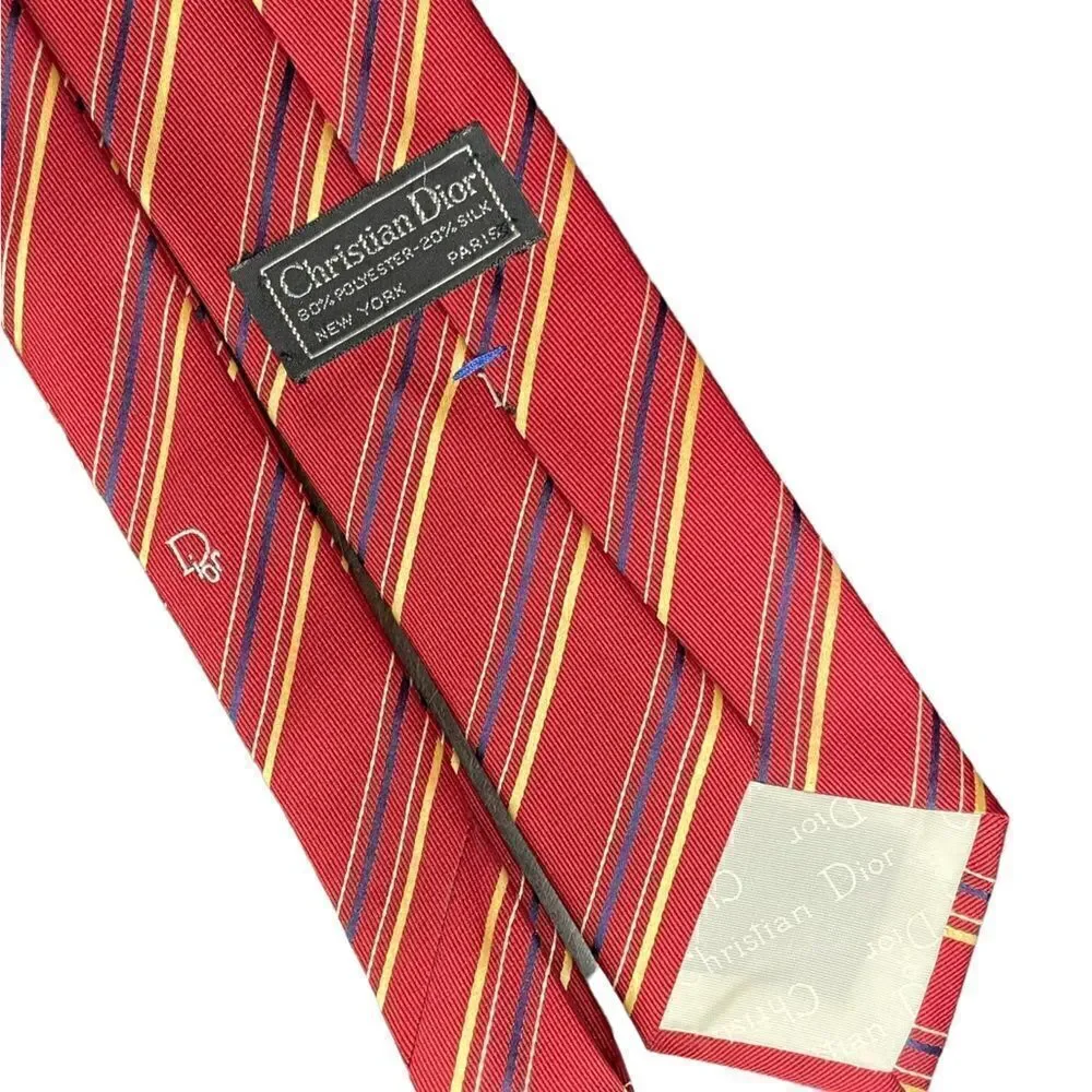 Vintage Christian Dior Red Striped  Polyester/Silk Tie
